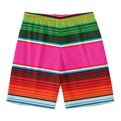 Colorful Mexican Blanket Stripe Print Men's Swim Trunks
