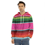 Colorful Mexican Blanket Stripe Print Men's Velvet Pullover Hoodie