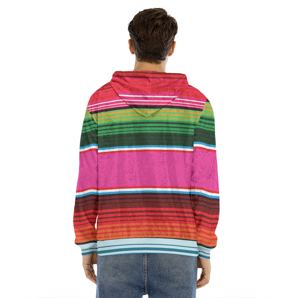 Colorful Mexican Blanket Stripe Print Men's Velvet Pullover Hoodie