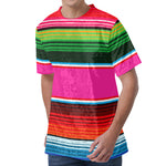 Colorful Mexican Blanket Stripe Print Men's Velvet T-Shirt