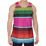Colorful Mexican Blanket Stripe Print Men's Velvet Tank Top