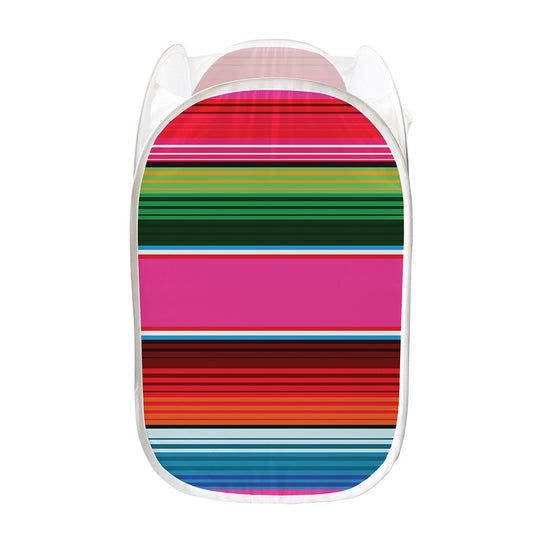 Colorful Mexican Blanket Stripe Print Mesh Laundry Hamper