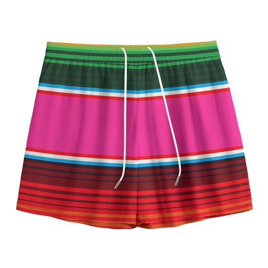 Colorful Mexican Blanket Stripe Print Mesh Shorts
