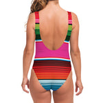 Colorful Mexican Blanket Stripe Print One Piece Swimsuit