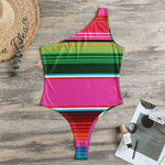 Colorful Mexican Blanket Stripe Print One Shoulder Bodysuit