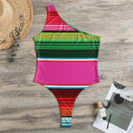 Colorful Mexican Blanket Stripe Print One Shoulder Bodysuit