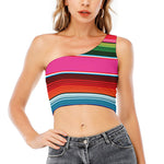 Colorful Mexican Blanket Stripe Print One Shoulder Crop Top