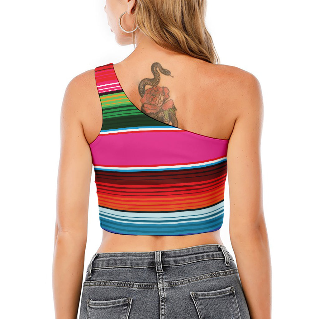Colorful Mexican Blanket Stripe Print One Shoulder Crop Top