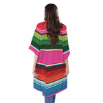 Colorful Mexican Blanket Stripe Print Open Front Beach Cover Up