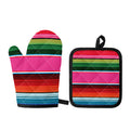 Colorful Mexican Blanket Stripe Print Oven Mitt And Pot Holder Set