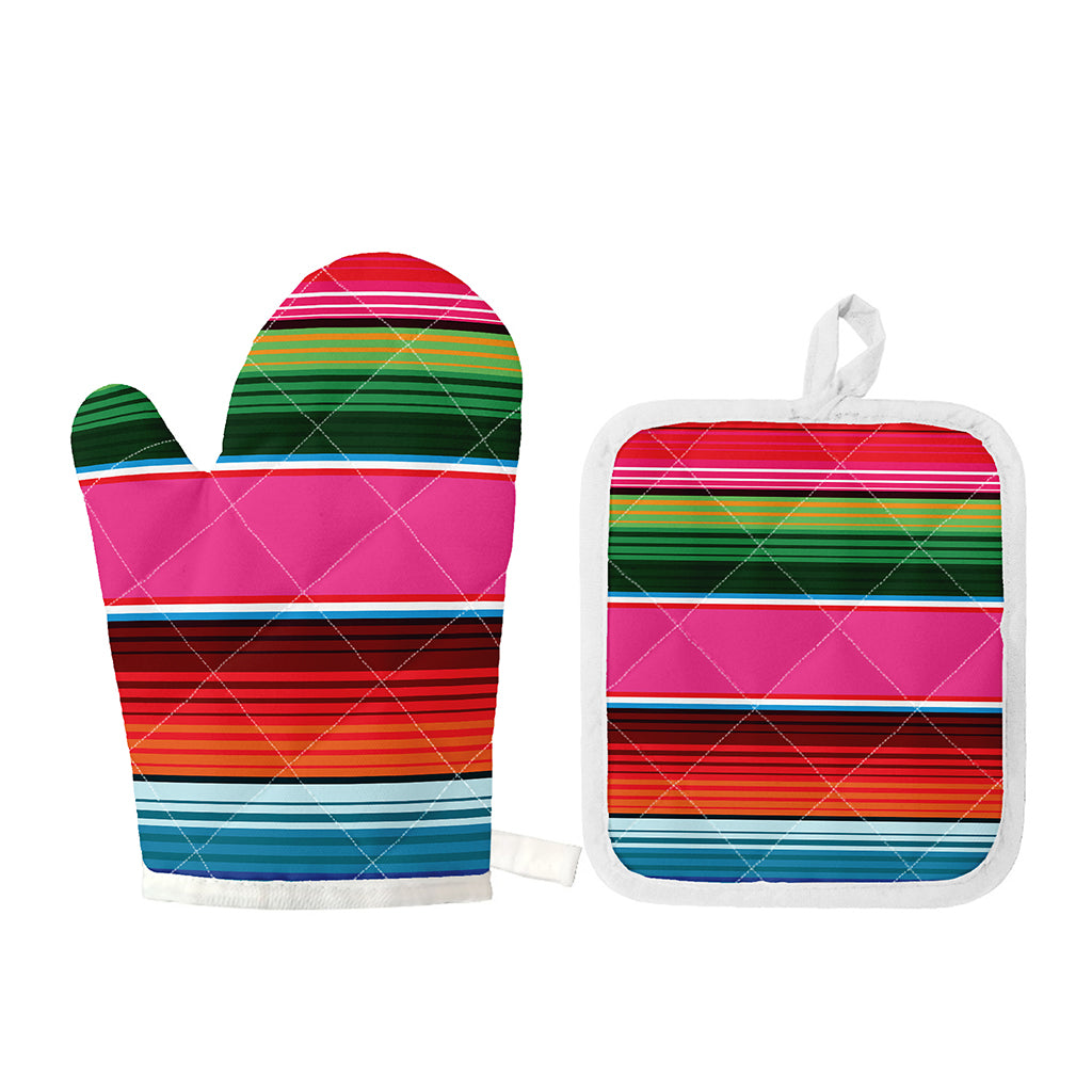 Colorful Mexican Blanket Stripe Print Oven Mitt And Pot Holder Set