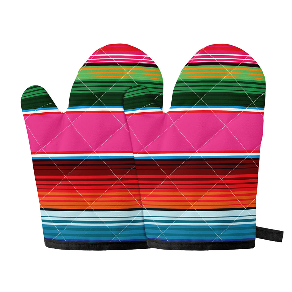 Colorful Mexican Blanket Stripe Print Oven Mitts