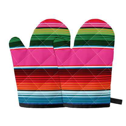 Colorful Mexican Blanket Stripe Print Oven Mitts