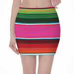 Colorful Mexican Blanket Stripe Print Pencil Mini Skirt