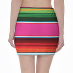 Colorful Mexican Blanket Stripe Print Pencil Mini Skirt