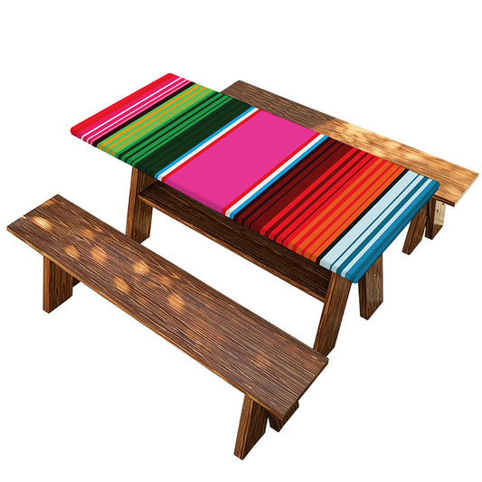 Colorful Mexican Blanket Stripe Print Picnic Table Cover