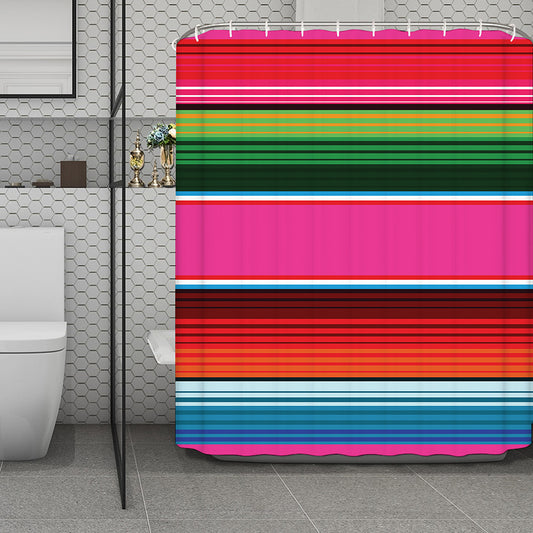 Colorful Mexican Blanket Stripe Print Polyester Shower Curtain