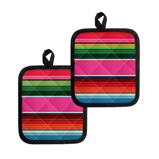 Colorful Mexican Blanket Stripe Print Pot Holders