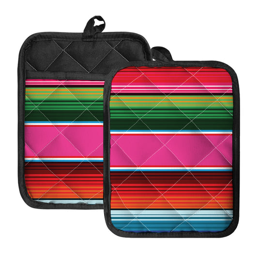 Colorful Mexican Blanket Stripe Print Pot Holders With Pocket
