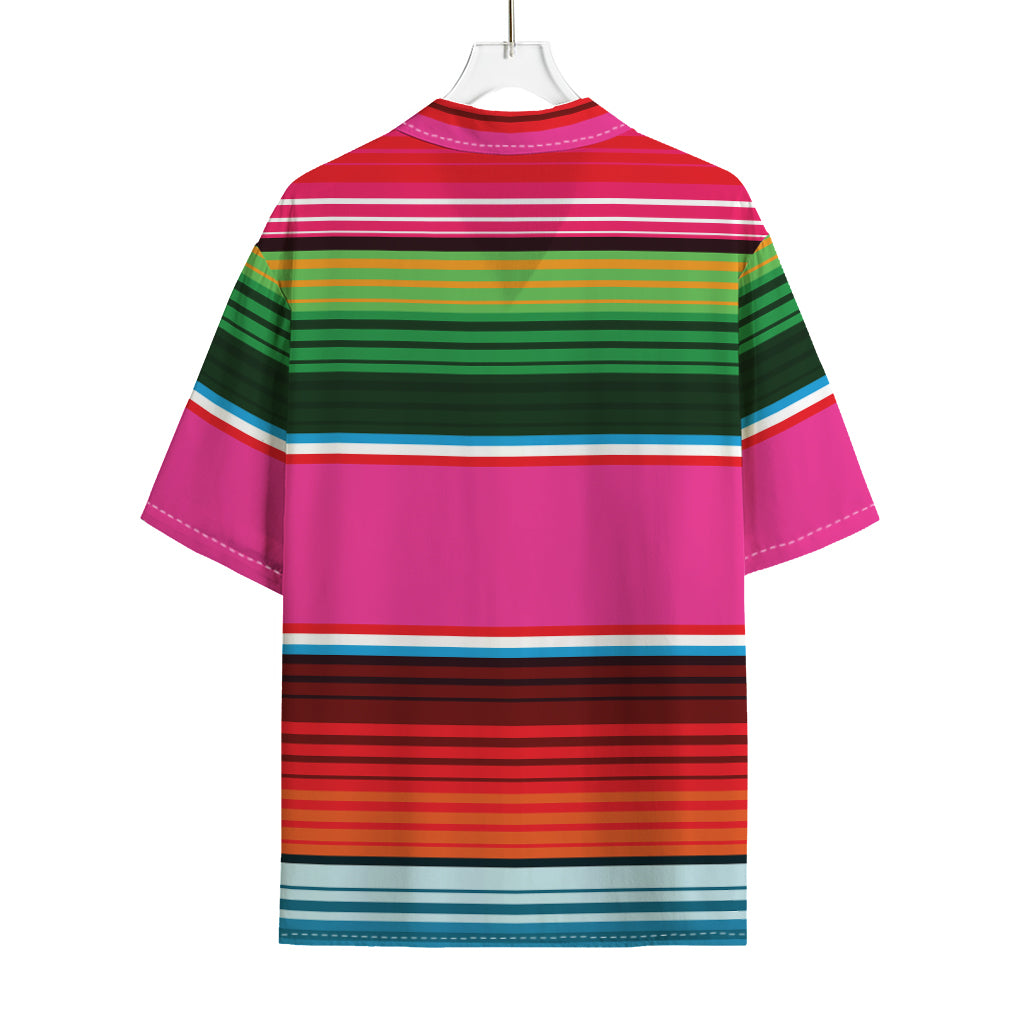 Colorful Mexican Blanket Stripe Print Rayon Hawaiian Shirt