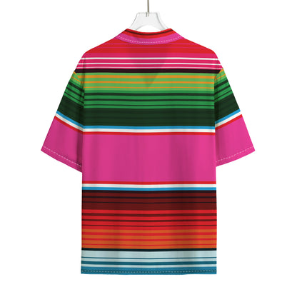 Colorful Mexican Blanket Stripe Print Rayon Hawaiian Shirt