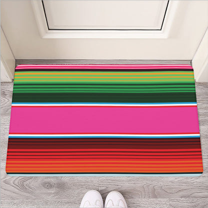 Colorful Mexican Blanket Stripe Print Rubber Doormat
