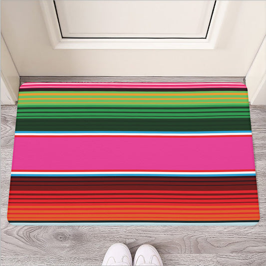 Colorful Mexican Blanket Stripe Print Rubber Doormat
