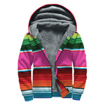 Colorful Mexican Blanket Stripe Print Sherpa Lined Zip Up Hoodie