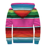 Colorful Mexican Blanket Stripe Print Sherpa Lined Zip Up Hoodie