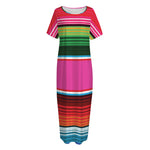Colorful Mexican Blanket Stripe Print Short Sleeve Long Nightdress