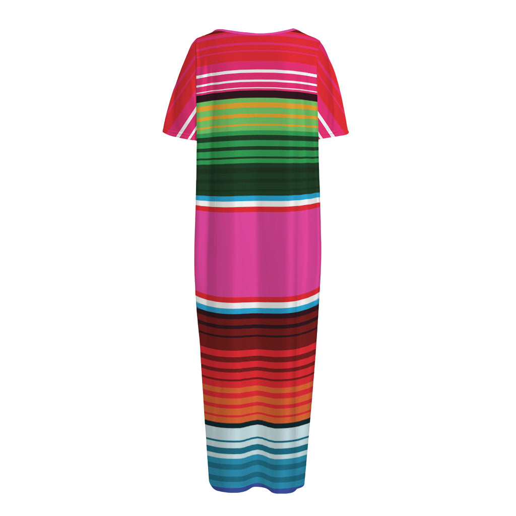 Colorful Mexican Blanket Stripe Print Short Sleeve Long Nightdress