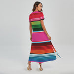 Colorful Mexican Blanket Stripe Print Short Sleeve Maxi Dress