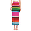 Colorful Mexican Blanket Stripe Print Side Slit Maxi Skirt
