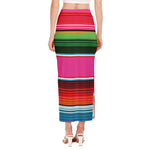 Colorful Mexican Blanket Stripe Print Side Slit Maxi Skirt