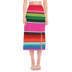 Colorful Mexican Blanket Stripe Print Side Slit Midi Skirt