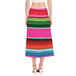 Colorful Mexican Blanket Stripe Print Side Slit Midi Skirt