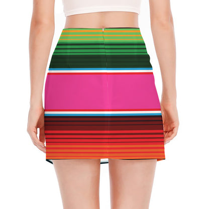 Colorful Mexican Blanket Stripe Print Side Slit Mini Skirt