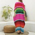 Colorful Mexican Blanket Stripe Print Silk V-Neck Kaftan Dress
