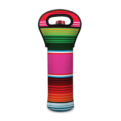 Colorful Mexican Blanket Stripe Print Single Neoprene Wine Tote