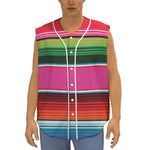 Colorful Mexican Blanket Stripe Print Sleeveless Baseball Jersey