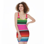 Colorful Mexican Blanket Stripe Print Sleeveless Bodycon Dress