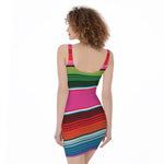 Colorful Mexican Blanket Stripe Print Sleeveless Bodycon Dress