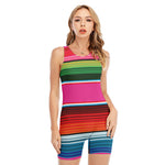 Colorful Mexican Blanket Stripe Print Sleeveless One Piece Swimsuit
