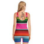 Colorful Mexican Blanket Stripe Print Sleeveless One Piece Swimsuit