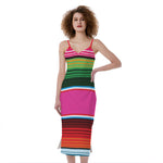 Colorful Mexican Blanket Stripe Print Slim Fit Midi Cami Dress