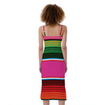 Colorful Mexican Blanket Stripe Print Slim Fit Midi Cami Dress