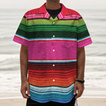 Colorful Mexican Blanket Stripe Print Textured Short Sleeve Shirt