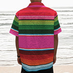 Colorful Mexican Blanket Stripe Print Textured Short Sleeve Shirt