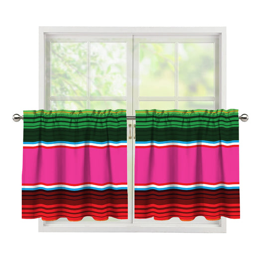 Colorful Mexican Blanket Stripe Print Tier Curtains