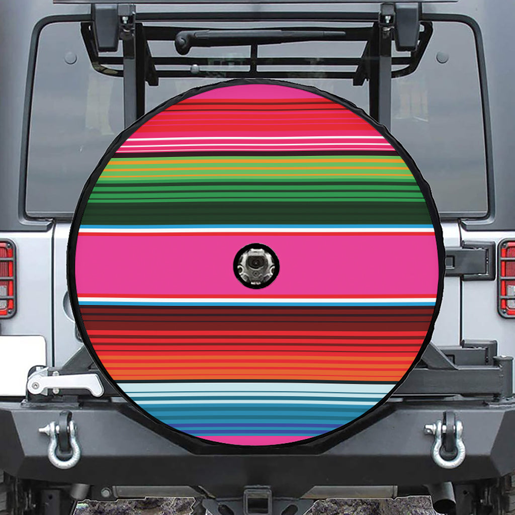 Colorful Mexican Blanket Stripe Print Tire Cover With Camera Hole